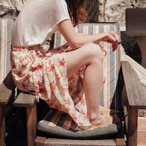 Louise Misha Paris Lucia Skirt Rainbow Flowers 100% Silk Wrap Midi 40/10